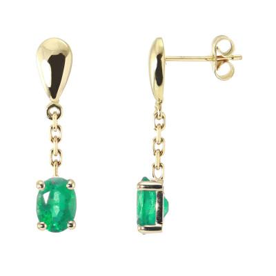 Boucles d'oreilles pendantes Or Jaune 750 Emeraudes Ovales 7x5mm