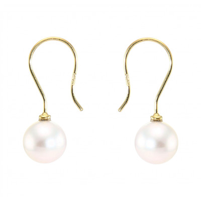 Boucles d'oreilles pendantes Or Jaune 750 et Perles de culture Akoya 7.5mm AAA