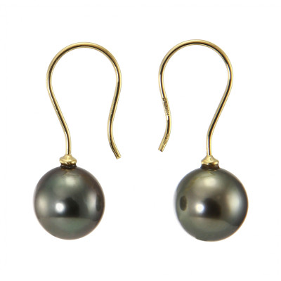 Boucles d'oreilles Pendantes Or Jaune 750 Perle de culture de Tahiti 8mm AAA