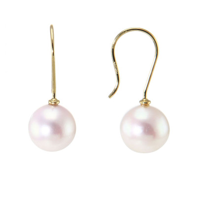 Boucles d'oreilles pendantes Or Jaune 750 Perles de culture Akoya 8.5mm AAA