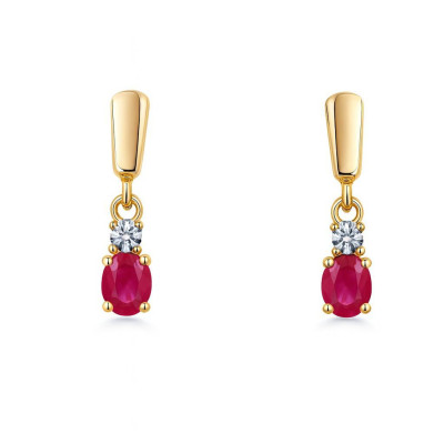 Boucles d'oreilles pendantes  Or Jaune 750  Rubis  et Oxyde