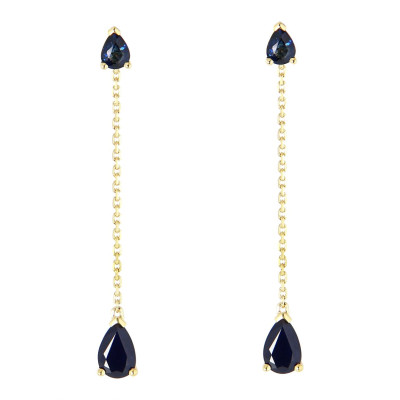 Boucles d'oreilles Pendantes Or Jaune 750 Saphir taille poire