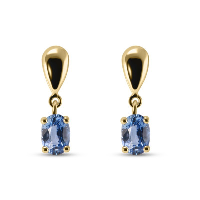 Boucles d'oreilles pendantes Or Jaune 750  Saphirs de Ceylan  ovales 7x5m