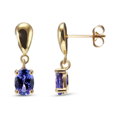 Boucles d'oreilles pendantes Or Jaune 750 Tanzanite 7x5mm
