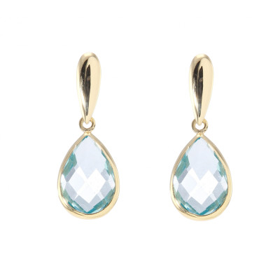 Boucles d'oreilles pendantes Or Jaune 750 Topaze  Bleue Traitée   poire 10x6mm