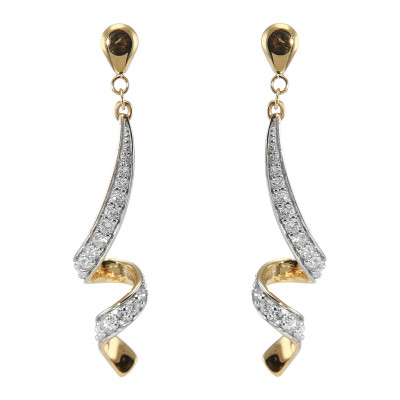 Boucles d'oreilles pendantes Or Jaune 750 tourbillon et diamants