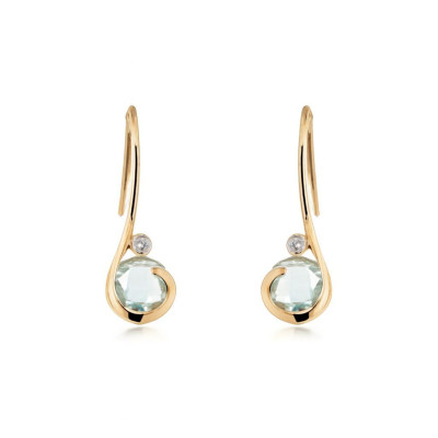 Boucles d'oreilles Pendantes Or Jaune Topaze  Bleue Traitée  6mm et Diamant