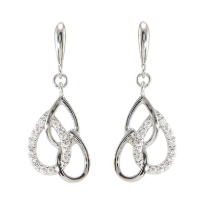 Boucles d'oreilles Pendantes Poires entrelacées en Argent 925 Rhodié et Oxydes