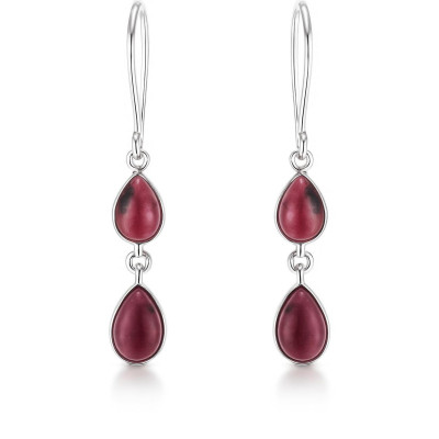 Boucles d'oreilles  Pendantes Rhodonite Poire