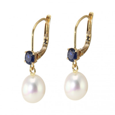 Boucles d'oreilles Pendantes Saphir et perle