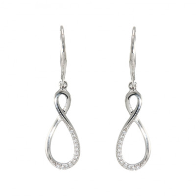 Boucles d'oreilles Pendantes Signe Infini en Argent 925 Rhodié et Oxydes