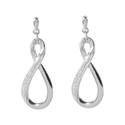 Boucles d'oreilles pendantes signe infini et diamants en  Or Blanc 750