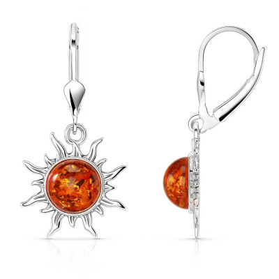 Boucles d'oreilles Pendantes Soleil Argent et Ambre