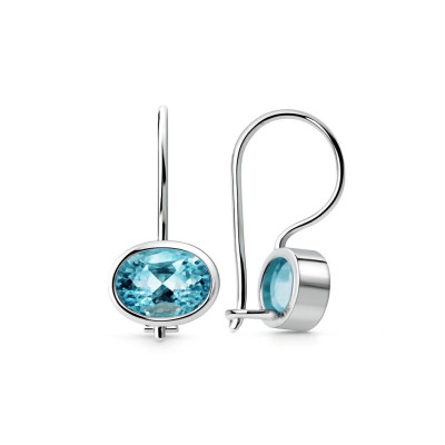 Boucles d'oreilles Pendantes Topaze Bleue Traitée Ovale 7x5mm