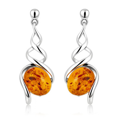 Boucles d'oreilles Pendantes  Tourbillons Ambre et Argent 925