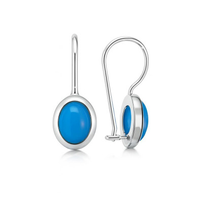 Boucles d'oreilles Pendantes Turquoise Reconstituée Ovales 7x5mm Argent 925