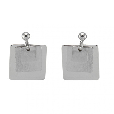 Boucles d'oreilles pendants Argent Rhodié carrés superposés