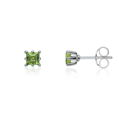 Boucles d'oreilles Péridot Carré 4mm Argent