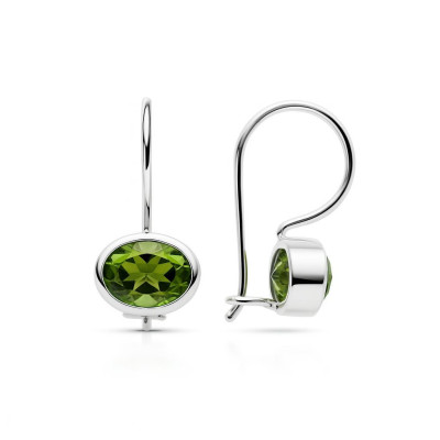Boucles d'oreilles Péridot Ovale 7x5mm Pendantes Argent