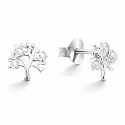 Boucles d'oreilles puces Argent 925 Arbre de vie avec oxyde de zirconium