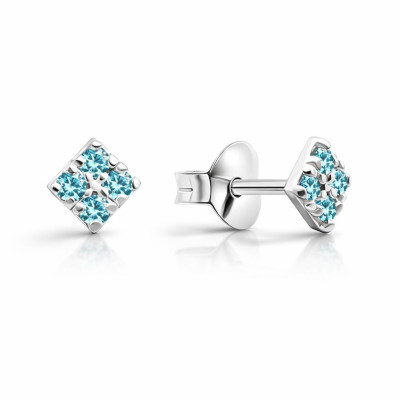 Boucles d'oreilles puces Argent 925 carrées 4 oxydes de zirconium bleu