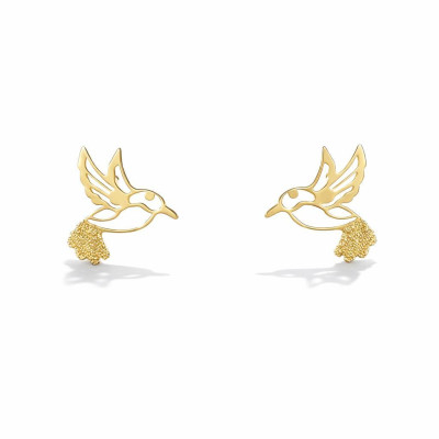 Boucles d'oreilles puces Argent 925  doré Colibri