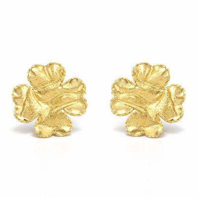 Boucles d'oreilles puces Argent 925 doré Trèfle porte bonheur