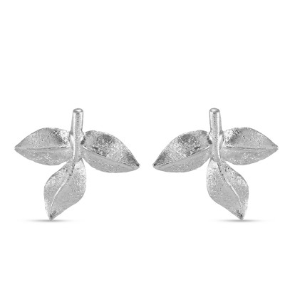 Boucles d'oreilles puces Argent 925 Feuilles satinées et diamantées