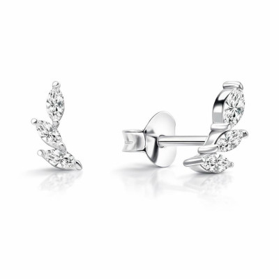 Boucles d'oreilles puces Argent 925 Oxyde de zirconium 3 navettes