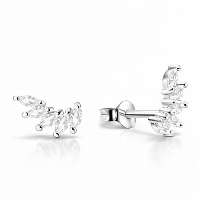 Boucles d'oreilles puces Argent 925 Oxydes de zirconium Navette