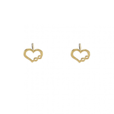 Boucles d'oreilles puces Argent doré coeur et infini