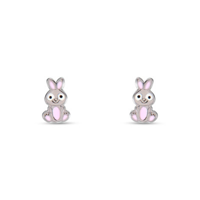 Boucles d'oreilles Puces Argent Enfant Lapin Email