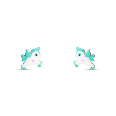 Boucles d'oreilles Puces Argent Enfant Licorne Email