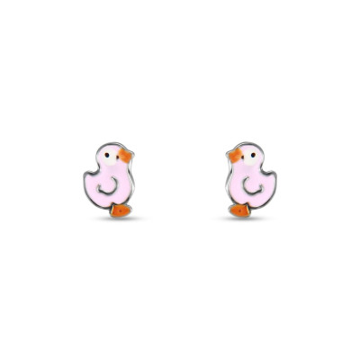 Boucles d'oreilles Puces Argent Enfant Poussin Email