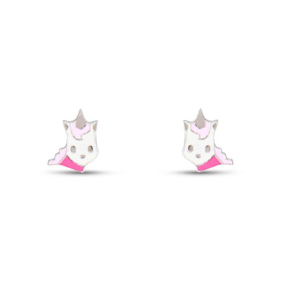 Boucles d'oreilles Puces Argent Enfant Tête de licorne Email