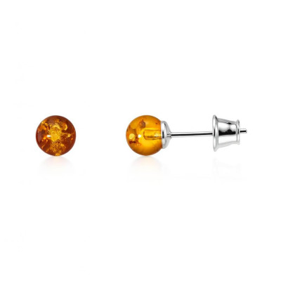 Boucles d'oreilles puces argent et ambre  6mm