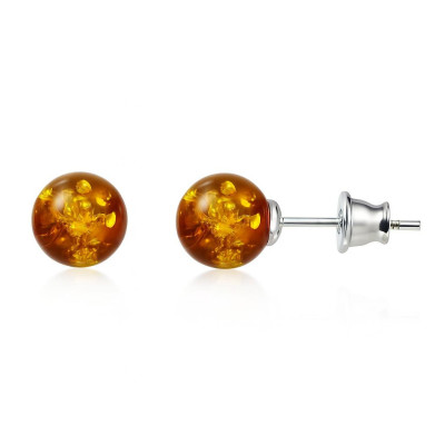 Boucles d'oreilles puces argent et ambre 8mm