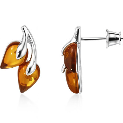 Boucles d'oreilles puces argent et ambre branche