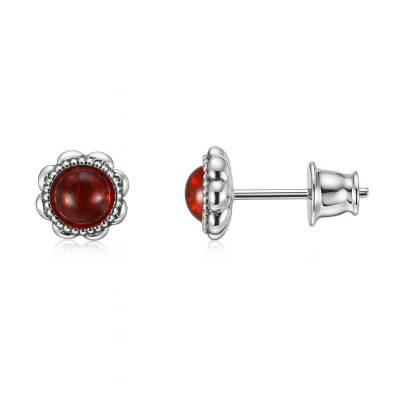 Boucles d'oreilles puces argent et ambre fleur