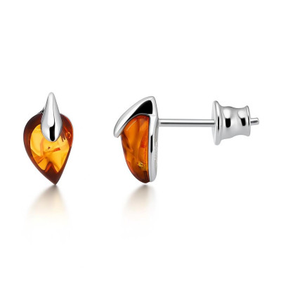 Boucles d'oreilles puces argent et ambre goutte