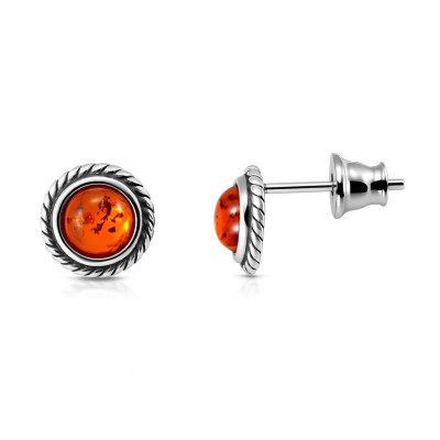 Boucles d'oreilles puces argent et ambre