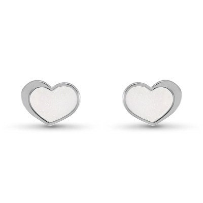 Boucles d'oreilles Puces Argent Rhodié Coeur et Nacre