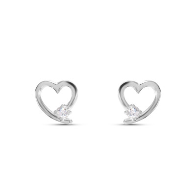 Boucles d'oreilles Puces Argent Rhodié Coeur et Oxyde de zirconium