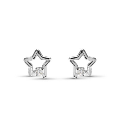 Boucles d'oreilles Puces Argent Rhodié Etoile et Oxyde de zirconium