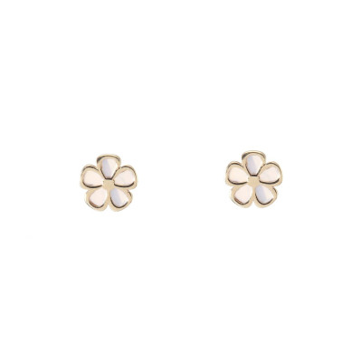 Boucles d'oreilles puces Or Jaune 375 Fleur en nacre