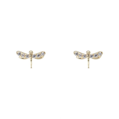 Boucles d'oreilles puces Or Jaune 375 Libellule et oxydes