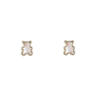 Boucles d'oreilles puces Or Jaune 375 Ourson en nacre