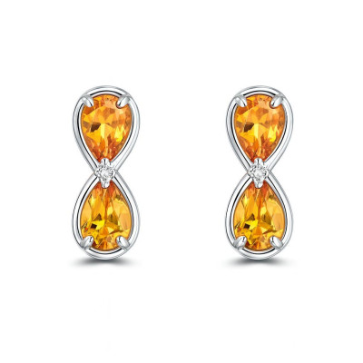 Boucles d'oreilles Signe Infini Argent 925 Rhodié et Citrine