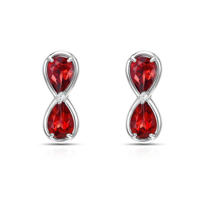 Boucles d'oreilles Signe Infini Argent 925 Rhodié et Grenat