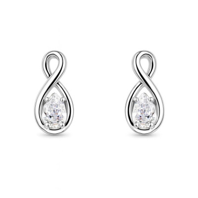 Boucles d'oreilles Signe Infini Argent 925 Rhodié et Oxyde de zirconium Poire